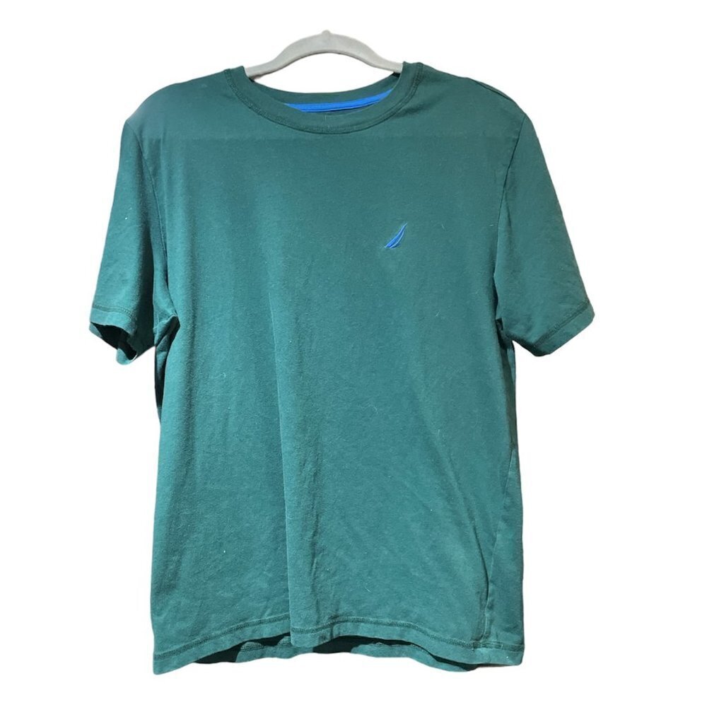 Nautica Men's Green Tee with Blue Logo Size Medium